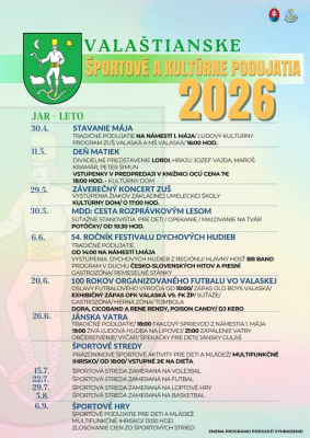 Valaštianske športové a kultúrne podujatia – jar/leto 2026